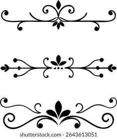 Text dividers doodle set. Wedding decorative elements. Divider ornament borders vintage line separators.Line dividers. Decorative swirl text separators, vintage divider.Golden vintage floral elements	