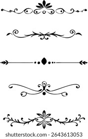 Text dividers doodle set. Wedding decorative elements. Divider ornament borders vintage line separators.Line dividers. Decorative swirl text separators, vintage divider.Golden vintage floral elements	