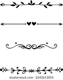 Text dividers doodle set. Wedding decorative elements. Divider ornament borders vintage line separators.Line dividers. Decorative swirl text separators, vintage divider.Golden vintage floral elements	