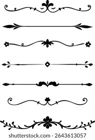 Text dividers doodle set. Wedding decorative elements. Divider ornament borders vintage line separators.Line dividers. Decorative swirl text separators, vintage divider.Golden vintage floral elements	