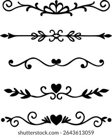 Text dividers doodle set. Wedding decorative elements. Divider ornament borders vintage line separators.Line dividers. Decorative swirl text separators, vintage divider.Golden vintage floral elements	