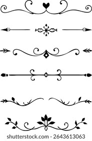 Text dividers doodle set. Wedding decorative elements. Divider ornament borders vintage line separators.Line dividers. Decorative swirl text separators, vintage divider.Golden vintage floral elements	