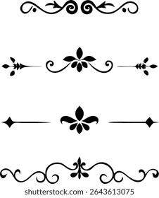 Text dividers doodle set. Wedding decorative elements. Divider ornament borders vintage line separators.Line dividers. Decorative swirl text separators, vintage divider.Golden vintage floral elements	