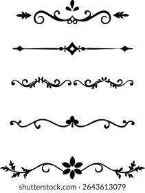 Text dividers doodle set. Wedding decorative elements. Divider ornament borders vintage line separators.Line dividers. Decorative swirl text separators, vintage divider.Golden vintage floral elements	