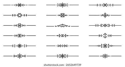 Conjunto de rabiscos divisores de texto. Elementos decorativos do casamento. Ornamento divisor, bordas, separadores de linha vintage. Ilustração de vetor desenhada à mão isolada no plano de fundo branco