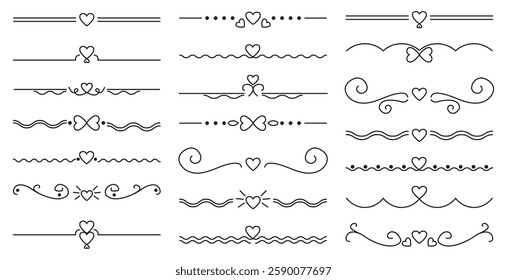 Text dividers elements with heart icons. Vector illustration