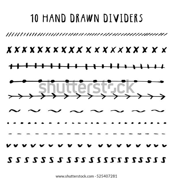 Text dividers vector design elements.\
Collection of hand drawn ink borders. Simple and elegant vector\
dividers collection.