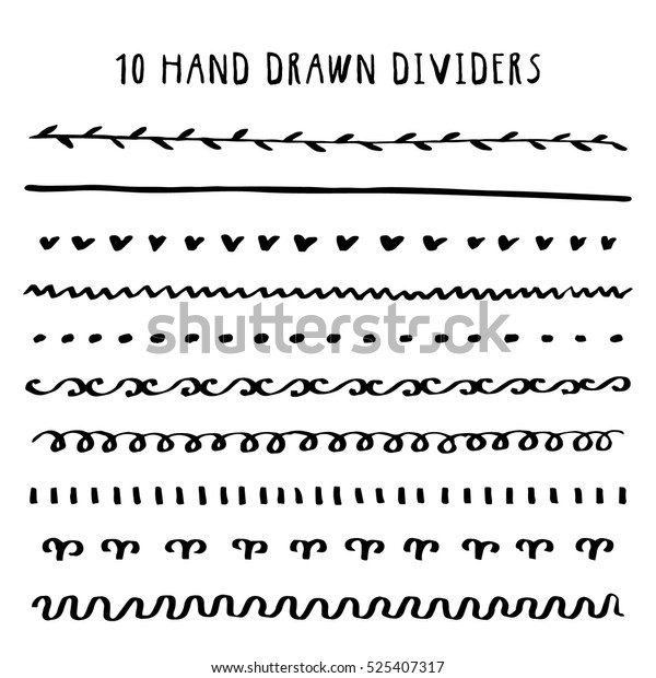 Text dividers vector design elements.\
Collection of hand drawn ink borders. Simple and elegant vector\
dividers collection.
