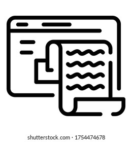 Text document in app window icon. Outline text document in app window vector icon for web design isolated on white background