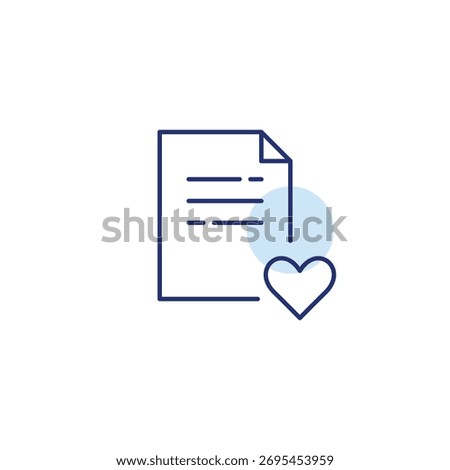 Text document and heart. Digital notes, add file to favorites. Secure file connection. Pixel perfect, editable stroke vector icon