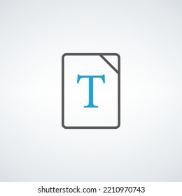 Text document icon with letter T. Office file symbol. Stock vector illustration isolated