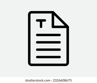 Text Document Icon. Paper File Note Page Sheet Form Business Office Letter Line Outline. Black White Graphic Clipart Artwork Symbol Sign Vector EPS