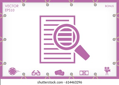 text document and magnifier icon, vector illustration