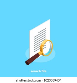 Text Document And Magnifying Glass, Isometric Image