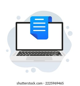 Text document on a laptop. Vector illustration