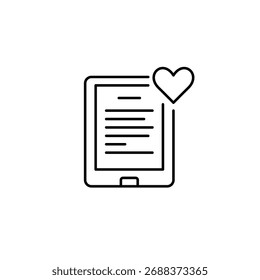 Text document on tablet. Digital notes, add to favorites. Secure file connection. Pixel perfect, editable stroke vector icon