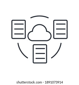 Text documents. Cloud storage. Vector linear icon isolated on white background.