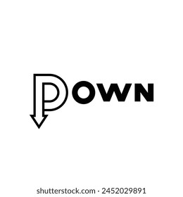 Text Down logo design vector template, down arrow icon
