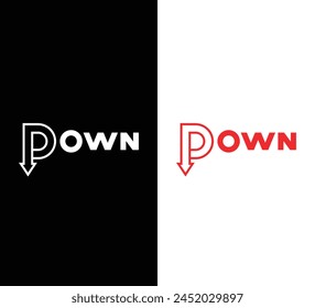 Text Down logo design vector template, down arrow icon