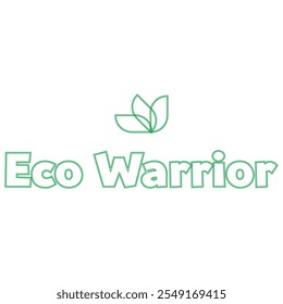 Texto Eco Warrior logotipo de la palabra con la hoja en el fondo aislado blanco. Verde respetuoso del medio ambiente.