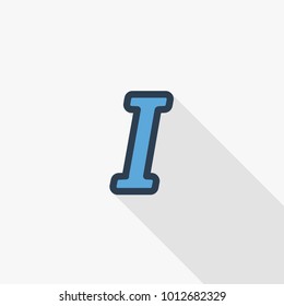 Text edit, italic font thin line flat color icon. Linear vector illustration. Pictogram isolated on white background. Colorful long shadow design.