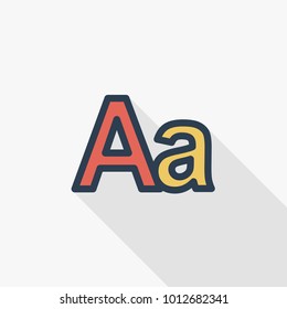 Text edit, language, size thin line flat color icon. Linear vector illustration. Pictogram isolated on white background. Colorful long shadow design.