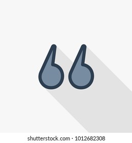 Text edit, quotes thin line flat color icon. Linear vector illustration. Pictogram isolated on white background. Colorful long shadow design.