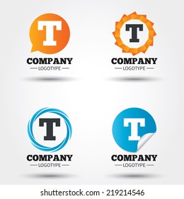 Text edit sign icon. Letter T button. Business abstract circle logos. Icon in speech bubble, wreath. Vector