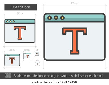 Text edit vector line icon isolated on white background. Text edit line icon for infographic, website or app. Scalable icon designed on a grid system.