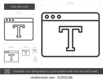 Text edit vector line icon isolated on white background. Text edit line icon for infographic, website or app. Scalable icon designed on a grid system.