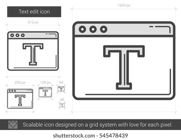 Text edit vector line icon isolated on white background. Text edit line icon for infographic, website or app. Scalable icon designed on a grid system.