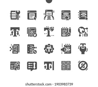 Text editing. Font size, arrangement of texts, change text color. Wrong sentence. General work with text. Vector Solid Icons. Simple Pictogram