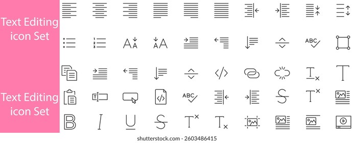 Text Editing icon Set. Document - set of vector linear icons. Pixel perfect. Editable stroke icon 50+