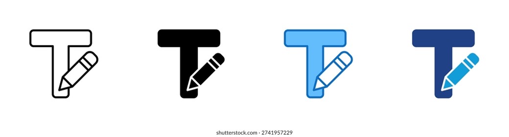 Text Editing Multiple Style Icon Design Vector - Letter T with pencil representing text editing, typography adjustment, and content creation