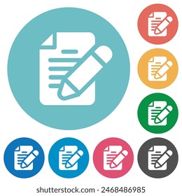 Text editing solid flat white icons on round color backgrounds