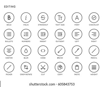 Text Editing User Interface Vector Icon Set. High Quality Minimal Lined Icons for All Purposes.