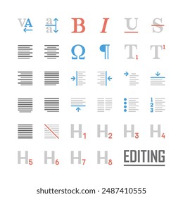 Text Editor - flat vector icon set.