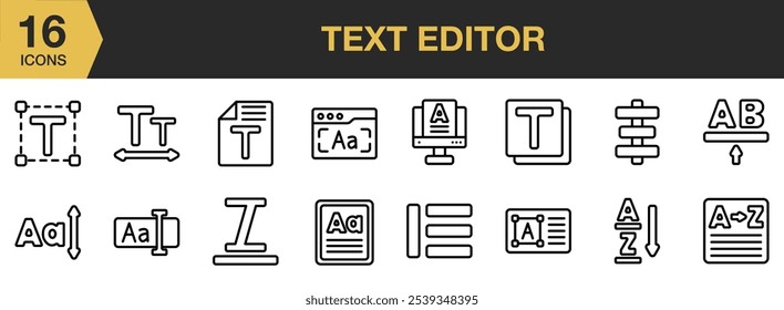 Conjunto de iconos del editor de texto. Incluye iconos de línea del editor de texto y más. Colección de Vector de iconos de contorno.