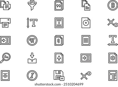 A coleção de ícones do editor de texto é uma ilustração vetorial com traçado editável.