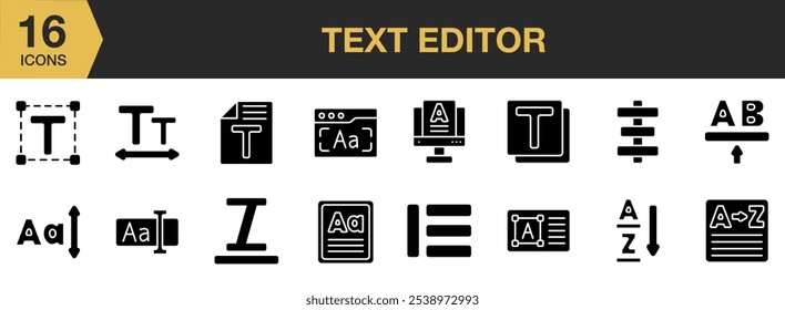 Conjunto de iconos sólidos del Editor de texto. Incluye editor de texto, iconos sólidos y más. Colección de Vector de iconos sólidos.