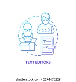 Text editors blue gradient concept icon. Code writing and editing instrument. Programming skill abstract idea thin line illustration. Isolated outline drawing. Myriad Pro-Bold font used