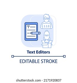 Text editors light blue concept icon. Code writing instrument. Programming skill abstract idea thin line illustration. Isolated outline drawing. Editable stroke. Arial, Myriad Pro-Bold fonts used