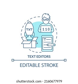 Text editors turquoise concept icon. Code writing instrument. Programming skill abstract idea thin line illustration. Isolated outline drawing. Editable stroke. Arial, Myriad Pro-Bold fonts used