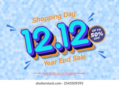 Text effect 12.12 shopping day banner template design special offer discount
