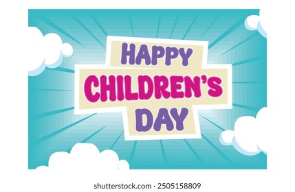 Text effect for Children's Day on white clouds background. Happy children's day. Flat vector illustration.