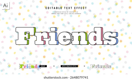 Text effect with colorful shadow design on white lettering. Editable graphic style template.