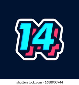 text effect cool modern font Number Fourteen, 14. for digital and print poster design, party poster, greeting card, banner or invitation. Cute numerical icons and signs.