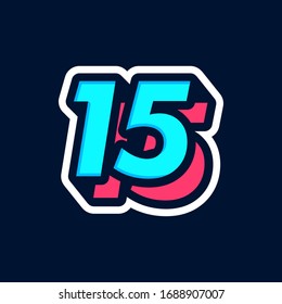 text effect cool modern font Number Fifteen, 15. for digital and print poster design, party poster, greeting card, banner or invitation. Cute numerical icons and signs.