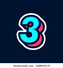 text effect cool modern font Number Three, 3. for digital and print poster design, party poster, greeting card, banner or invitation. Cute numerical icons and signs.