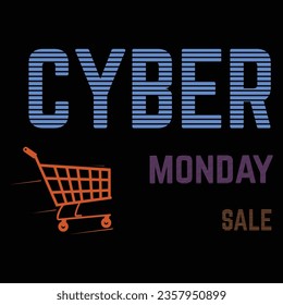 Text with effect, cyber Monday sale on black background. Store cart in motion